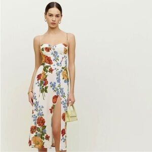Reformation Cream Floral Midi Dress